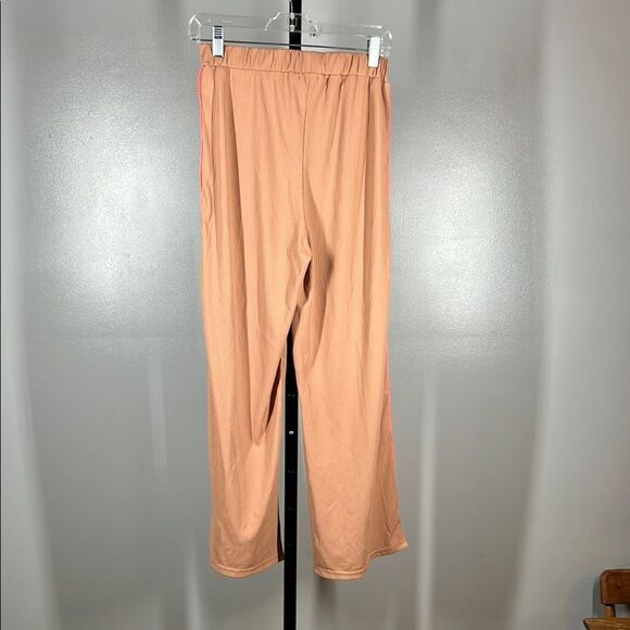 Vivi Stylish Tan Pants with Neon Pink Stripes - Picture 2 of 5